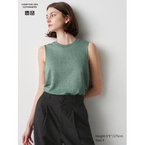 Льняная футболка без рукавов Uniqlo, зеленый