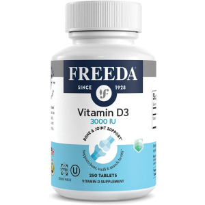 FREEDA Витамин D3-3000 МЕ — высокоэффективная кошерная добавка в таблетках, 250 шт.