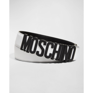 Мужской кожаный ремень с логотипом Moschino, цвет White Multi