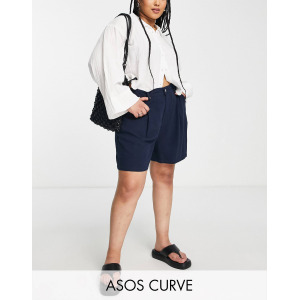 Темно-синие льняные шорты для пап ASOS DESIGN Curve