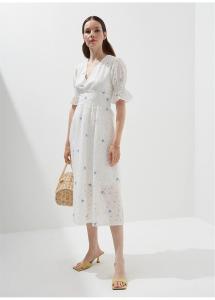 Платье-миди Ngstyle Women's Balloon Sleeve Floral Dress, белый