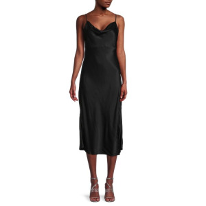 Атласное платье-комбинация с воротником-хомутом Socialite Black