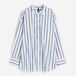 Рубашка H&M Oversized Poplin, белый/синий