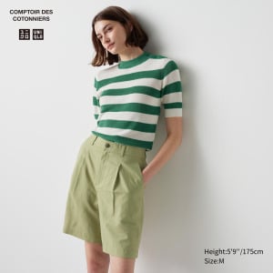 Льняные шорты со складками UNIQLO, зеленый