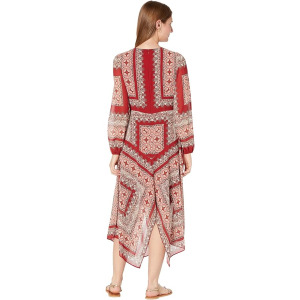 Платье Vince Camuto Printed Chiffon Long Sleeve Handkerchief Hem Maxi, ржавый