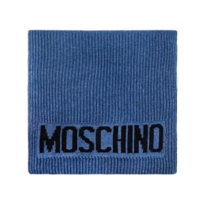 Moschino шарф с логотипом, связанный интарсией, синий