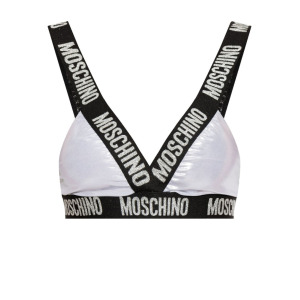 Moschino треугольный бикини-топ с логотипом и лентой, серебристый