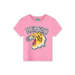 Футболка для девочки с короткими рукавами и рисунком спереди Kenzo Kids, розовый