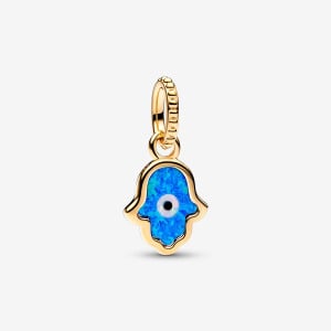 Шарм Pandora Opalescent Blue Hamsa Hand Dangle, золото/синий