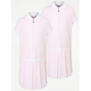 Розовое спортивное школьное платье в мелкую клетку для девочек (2 шт.) George., розовый