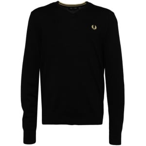 Fred Perry джемпер с V-образным вырезом и вышитым логотипом, черный