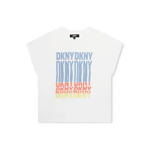 Футболка для девочки с короткими рукавами и иллюстрацией спереди DKNY, белый