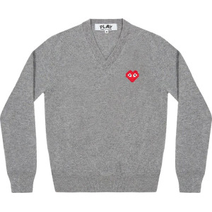 Пуловер Comme des Garçons PLAY Heart V Neck Pullover 'Light Grey', серый