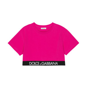 Футболка из смесового хлопка с логотипом Dolce&Gabbana, розовый