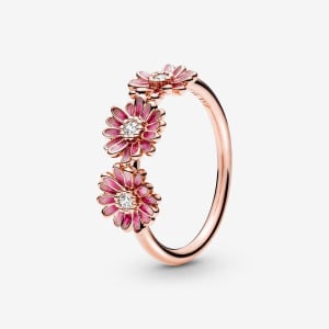 Кольцо Pandora Moments Pink Daisy Flower Trio, розовое золото