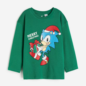 Футболка с длинными рукавами и принтом H&M Sonic the Hedgehog, зеленый