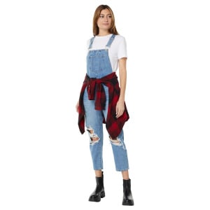 Брюки Blank NYC, Distressed Denim Straight Leg Overalls in Loosen Up