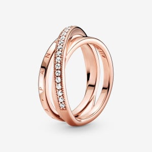 Кольцо Pandora Signature Crossover Pave Triple Band, розовое золото