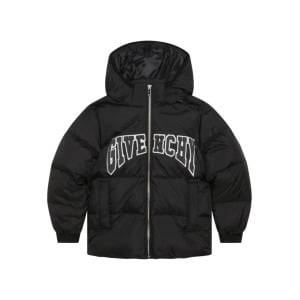 Givenchy Kids пуховик с капюшоном и нашивкой-логотипом, черный