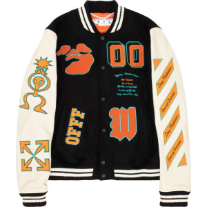 Куртка Off-White Graphics Leather Varsity Jacket 'Black/Orange', черный