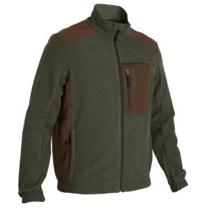 Охотничья куртка флисовая куртка 500 переработанная коричневая/зеленая SOLOGNAC, темно-зеленый/кофейно-коричневый