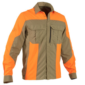 Рубашка охотничья 520 с длинным рукавом светло-зеленая и оранжевая дышащая SOLOGNAC, хаки/неоновый оранжевый psa