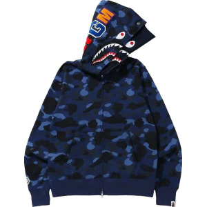 Худи BAPE Color Camo Shark Wide Full Zip Double Hoodie 'Navy', синий