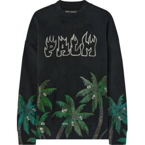 Толстовка Palm Angels Palms And Skull Vintage Crew 'Black/Green', черный