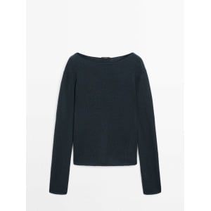 Свитер Massimo Dutti Fine Knit Wool With Trims, зеленый