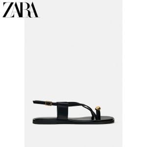 Сандалии Zara на плоской подошве, черный/металлик