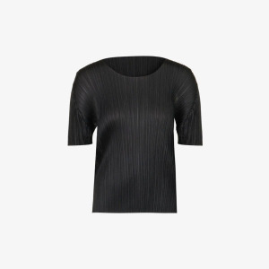 Трикотажная футболка Basics с круглым вырезом и складками Pleats Please Issey Miyake, черный