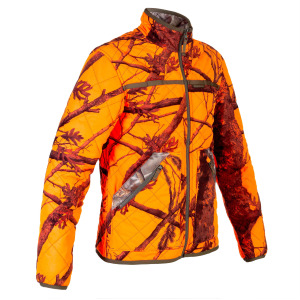 Охотничья куртка, двусторонняя, малошумная, камуфляжная/оранжевая SOLOGNAC, камуфляж/неоновый оранжевый psa