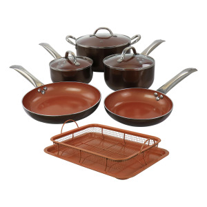 Набор посуды из 10 предметов с антипригарным покрытием из меди Copper Pan Cooking Excellence, медный