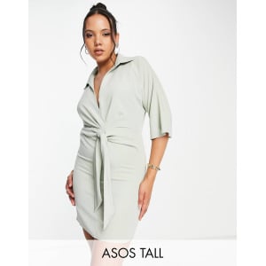 Светло-шалфейное платье мини с воротником и узлом ASOS DESIGN Tall