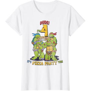 Женская футболка Teenage Mutant Ninja Turtles I'm 4 Dude Pizza Birthday Party, белый