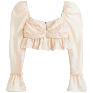 Блузка H&M Short Puff-sleeved Peplum, светло-бежевый