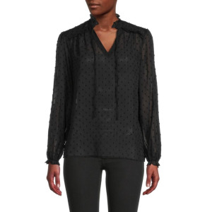 Блуза Saks Fifth Avenue в швейцарский горошек с оборками, черный