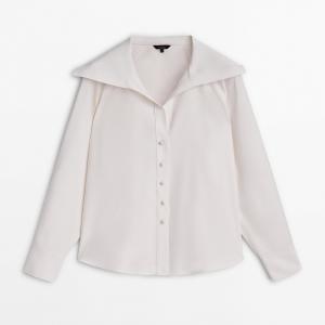 Рубашка Massimo Dutti Voluminous Collar And Ceramic Buttons, кремовый ...