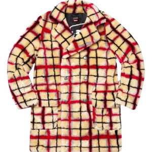 Пальто Supreme x Jean Paul Gaultier Double Breasted Plaid Faux Fur Coat 'White', белый