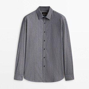 Рубашка Massimo Dutti Regular Fit Striped Cotton Denim, индиго