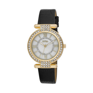Женские часы с Т-образной планкой, черный полиуретановый ремешок, инкрустированный камнями, 35 мм Bob Mackie, черный