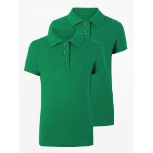 Набор из 2 зеленых школьных рубашек-поло с короткими рукавами для девочек с фестонами George., зеленый