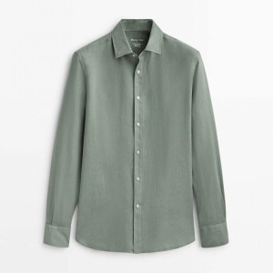 Рубашка Massimo Dutti 100% Linen Slim-Fit, темно-зеленый