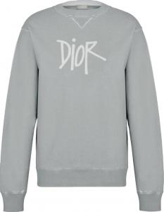 Dior x Shawn Stussy Bee Garment Dyed Sweatshirt Grey CDEK.Shopping
