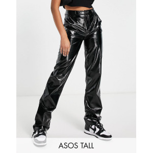 Черные блестящие виниловые брюки прямого кроя ASOS DESIGN Tall – заказать сдоставкой из-за рубежа через онлайн-сервис «CDEK.Shopping»