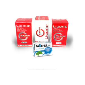 Пищевая добавка Ligone Beta-Glucan, 30 капсул + Леденцы от боли в горле LedaPharma Pasthill Menthol & Eucalyptus