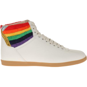 Кроссовки Gucci Lace Up High Top Rainbow Heel Collar, белый