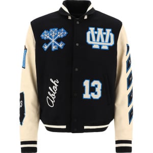 Куртка Off-White Logo Patch Varsity Jacket 'Black/Peacock', черный