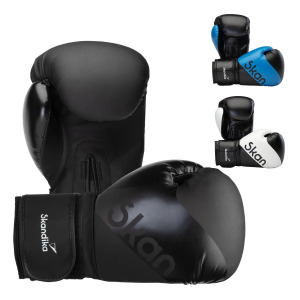 Боксерские перчатки - фитнес - черные - 16 унций - для тренировок на груше и спарринга SKANDIKA, черный