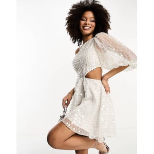 Платье Asos Design embellished organza asymmetric one sleeve, белый